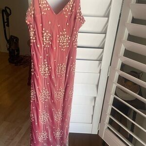 Paul & Joe Silk Slip Dress in Pink with Embroidered Pattern